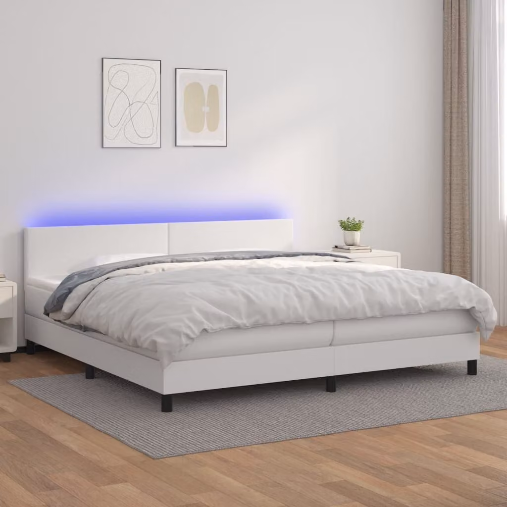 The Living Store Letto a molle con materasso e LED bianco 200x200 cm in ecopelle