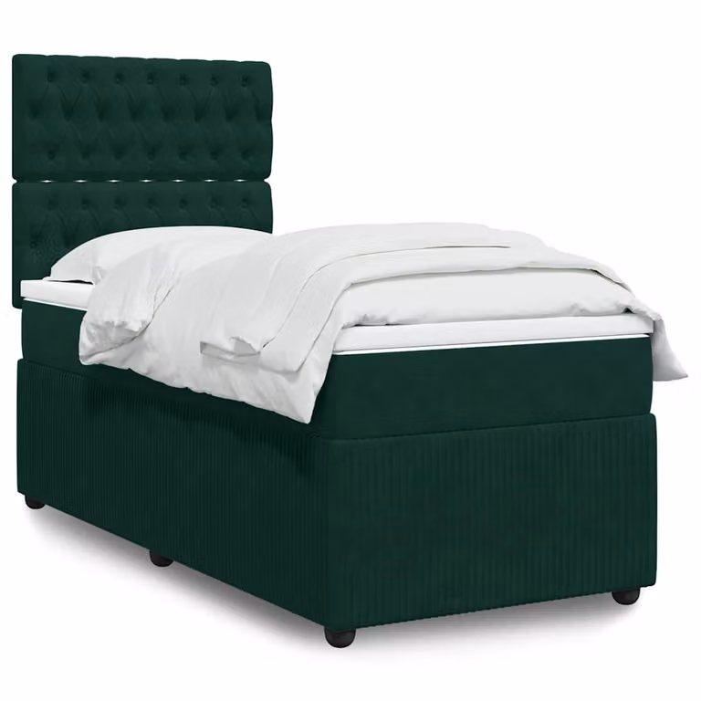 vidaXL Giroletto a Molle Ibrido con Materasso in Velluto Verde, L/P/H: 90 x 190 cm