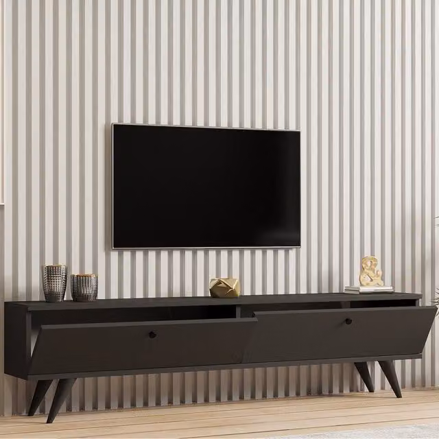 Mobile porta TV DMORA moderno con 2 vani, colore nero antracite, L 160 cm x P 25 cm x H 40 cm