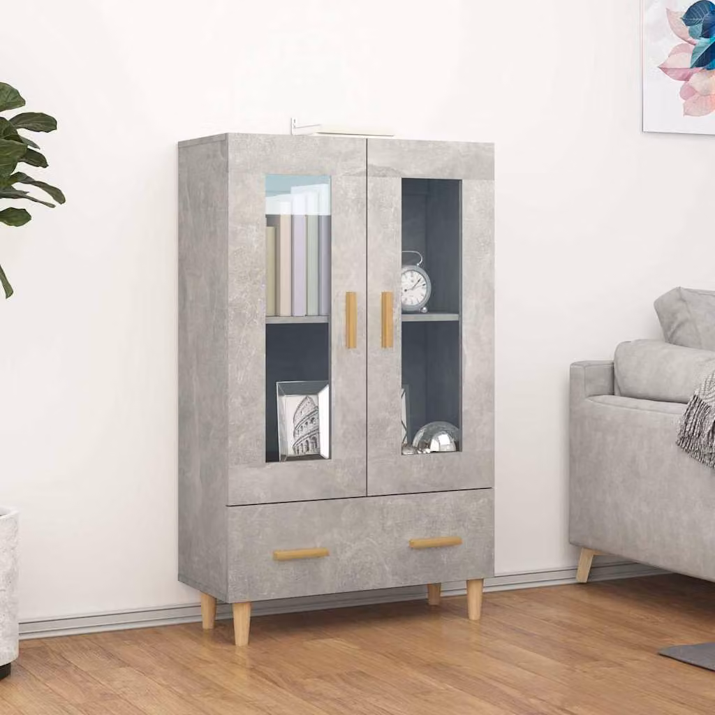 Credenza moderna vidaXL in legno multistrato e vetro, colore grigio cemento, L: 70 cm, P: 31 cm, H: 115 cm