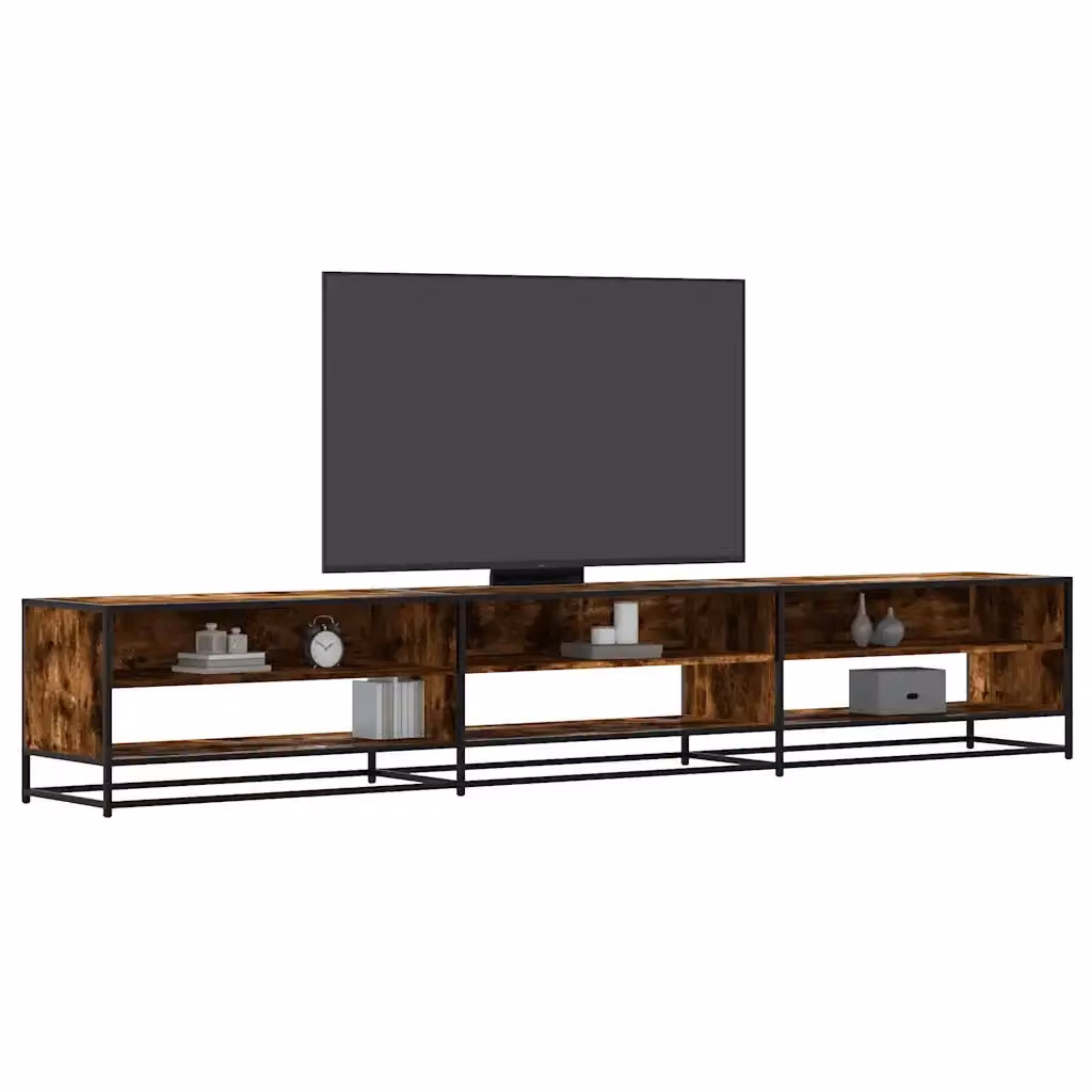Mobile TV in stile industrial con ripiani porta media, colore marrone, L 270 cm x P 40 cm x H 46 cm – 2