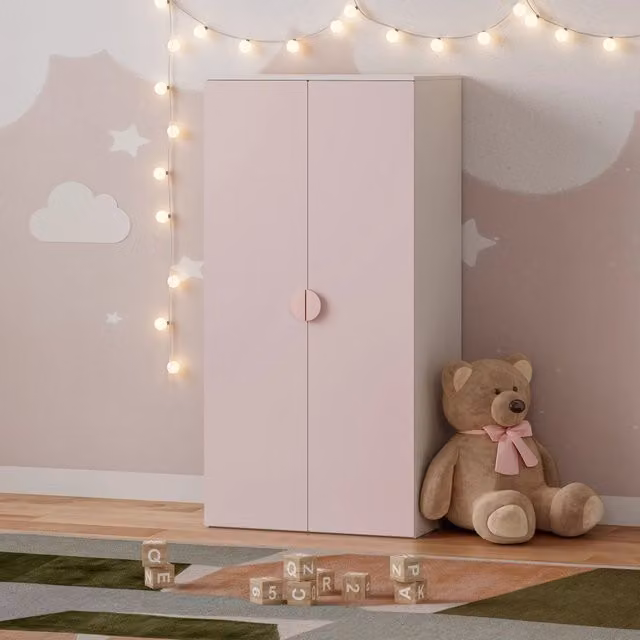Armadio per cameretta Sandnes en.casa a 2 ante, Bianco/Rosa, H 123 x L 60 x P 40 cm