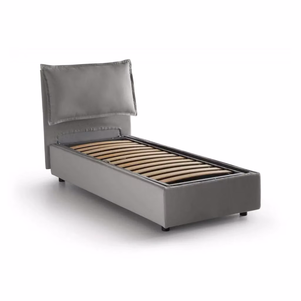 Letto singolo contenitore Talamo Italia con rivestimento in tessuto grigio, apertura a sollevamento, adatto per materasso 80x190 cm – 2