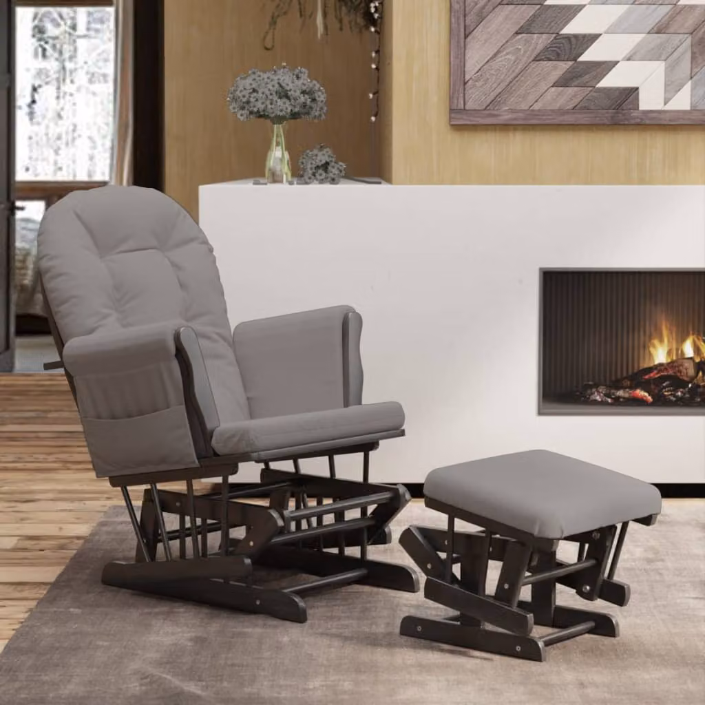 vidaXL Poltrona Glider con Sgabello Grigio Chiaro in Tessuto e Struttura in Legno Massello