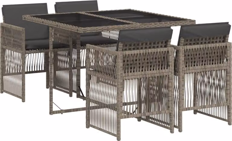 Set da Pranzo da Giardino 5 pz con Cuscini in Polyrattan Grigio