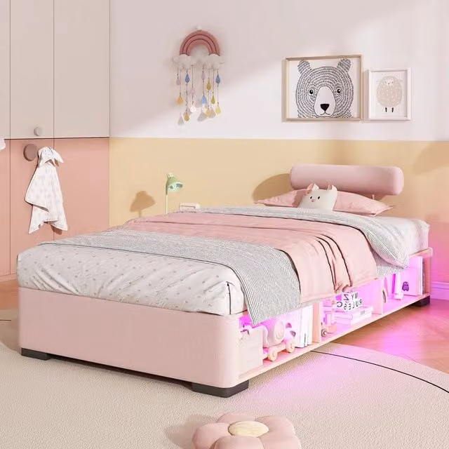 Letto imbottito per bambini ¨C Minimal ¨C rosa, con LED, 90x200 cm