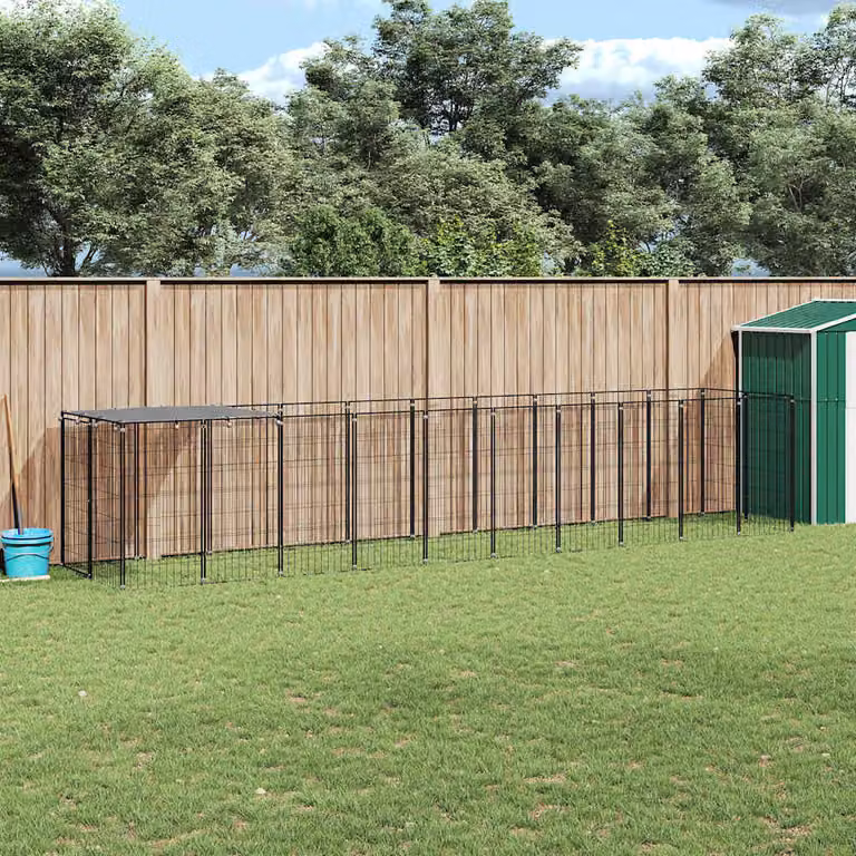 vidaXL Gabbia per Cani in Acciaio Nera e Argento per Giardino