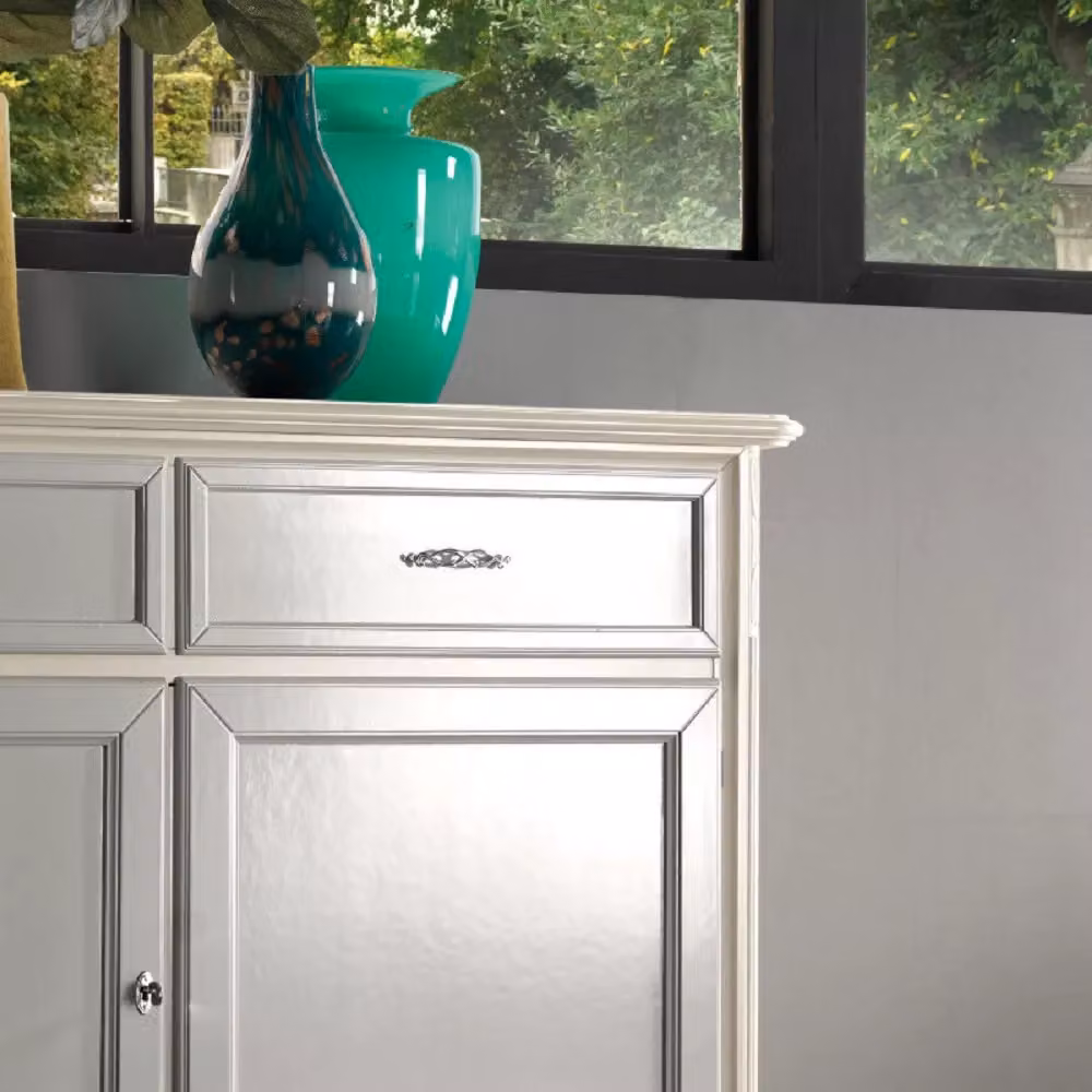 Madia credenza shabby chic in legno massello con 2 porte bianco Mobili 2G L/P/H: 150 x 50 x 105 cm – 2