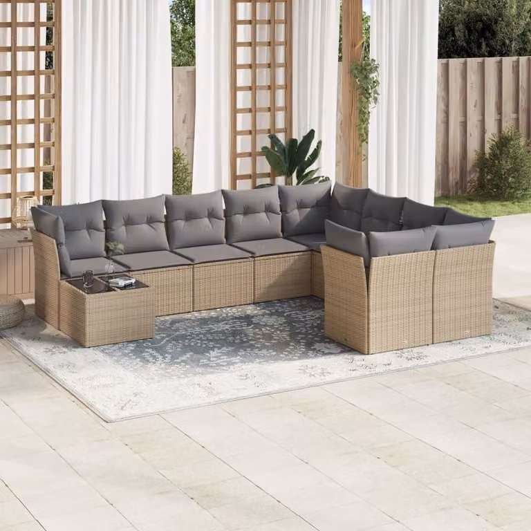 Maison Exclusive - Set Divano da Giardino 10 pz con Cuscini Beige in Polyrattan