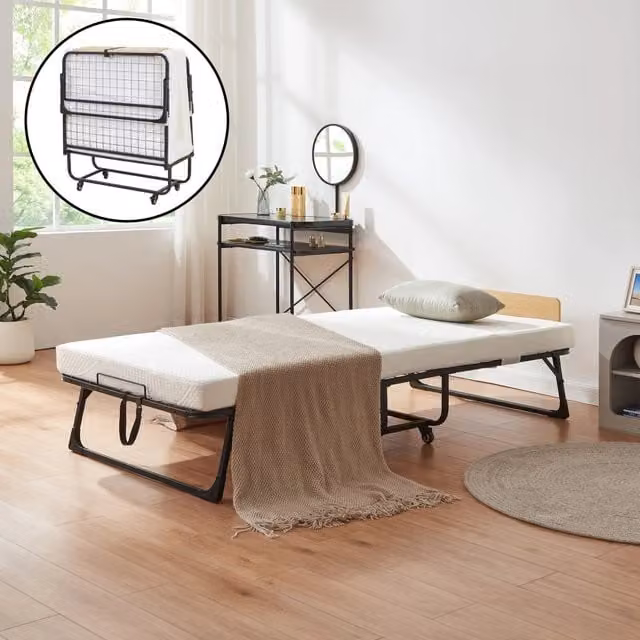 Letto pieghevole en.casa con materasso in schiuma e rotelle, L/P/H: 90 x 200 cm
