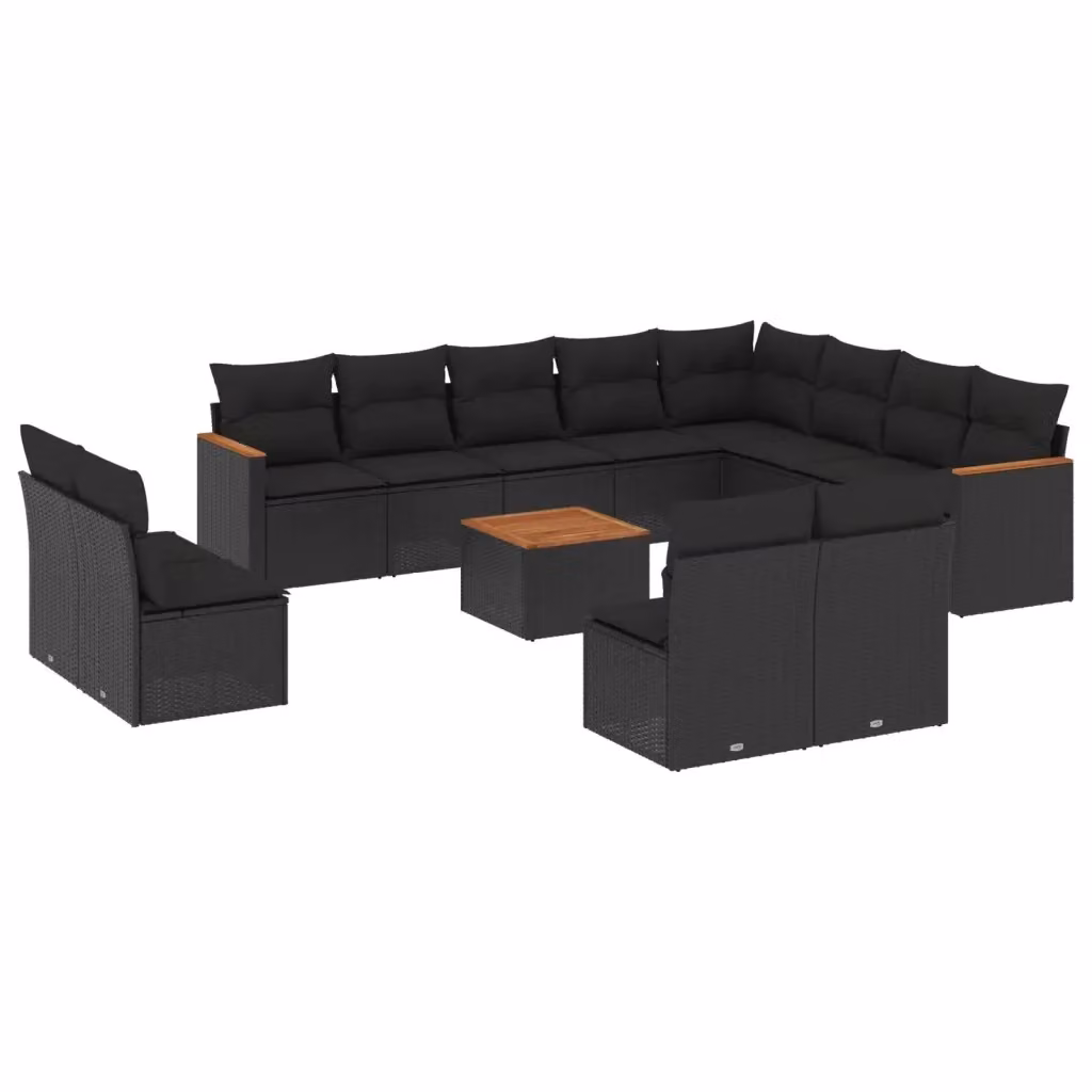 Set di Divani da Giardino vidaXL in Polyrattan Nero con Cuscini e Tavolino da Esterno a Forma di U – 2