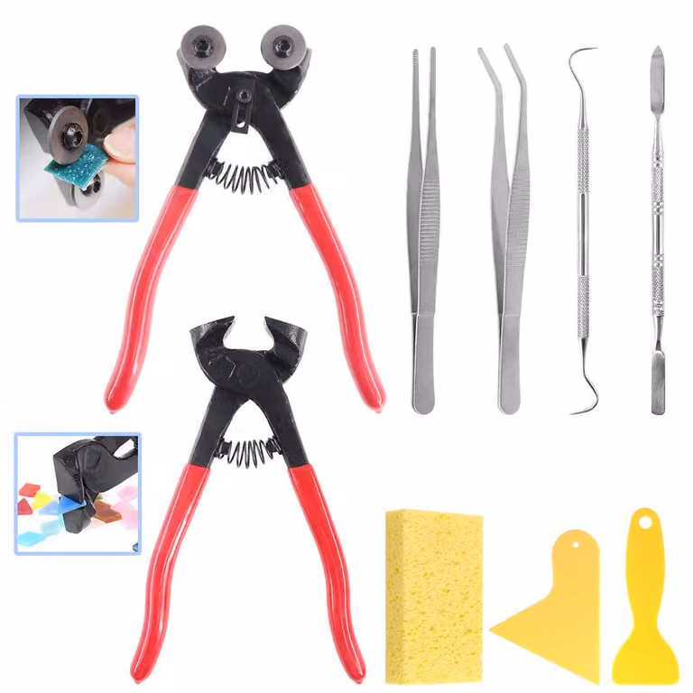 Set di 9 utensili per mosaico, comprensivo di 2 rotelle, pinze per mosaico in vetro e pinze per tagliare piastrelle