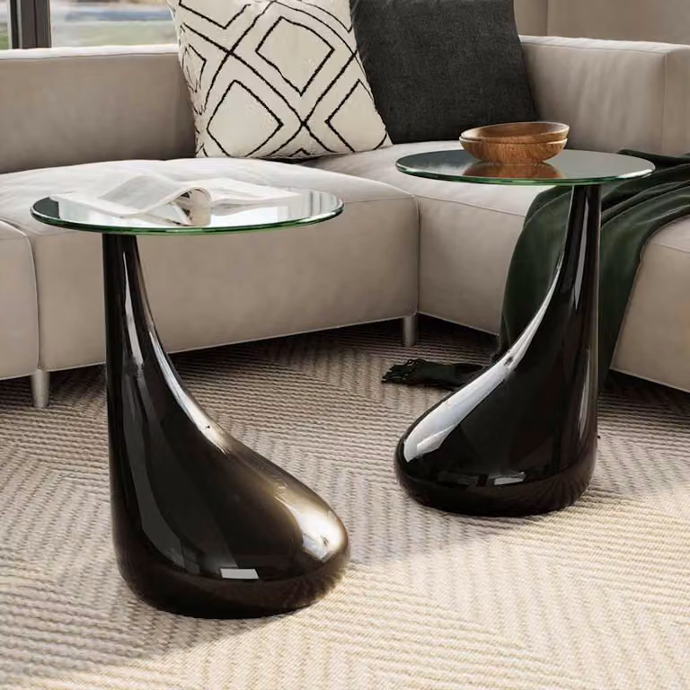 Set di 2 tavolini da salotto vidaXL con ripiano rotondo in vetro nero lucido e design moderno