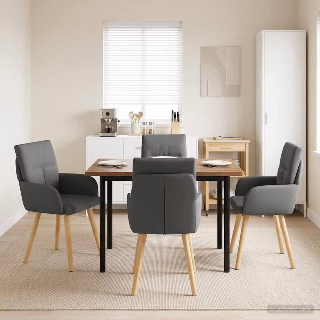 Set di 4 sedie da pranzo vidaXL in tessuto grigio scuro e legno con struttura in metallo L: 60 cm, P: 56 cm, H: 93 cm