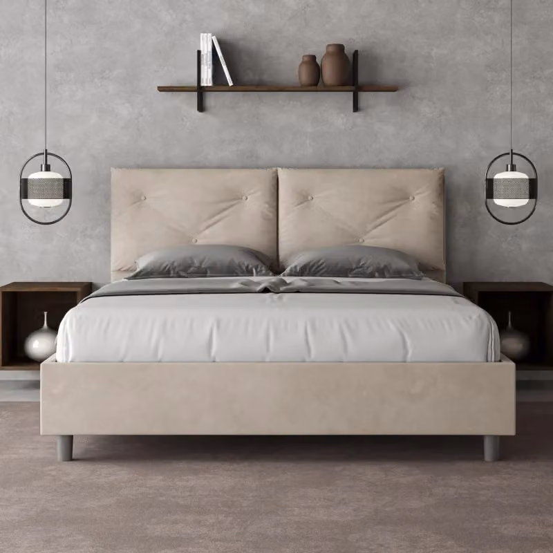 Letto matrimoniale imbottito Ityhome Appia in microfibra con contenitore contenitore a sollevamento colore sabbia L: 175 cm, P: 110 cm, H: 222 cm – 2
