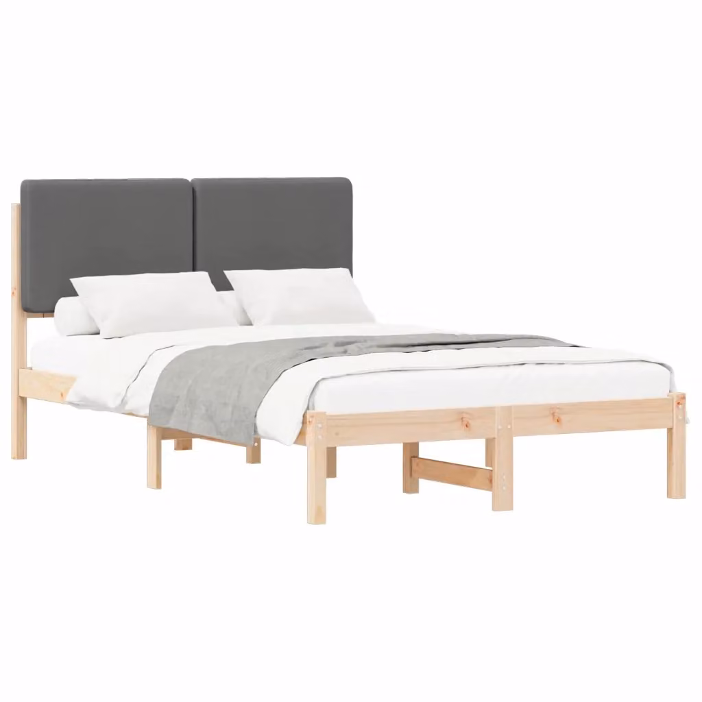 Letto con Testiera Rivestita vidaXL in Legno di Pino e Tessuto Grigio L: 140,5 cm, P: 195,5 cm, H: 84,5 cm – 2