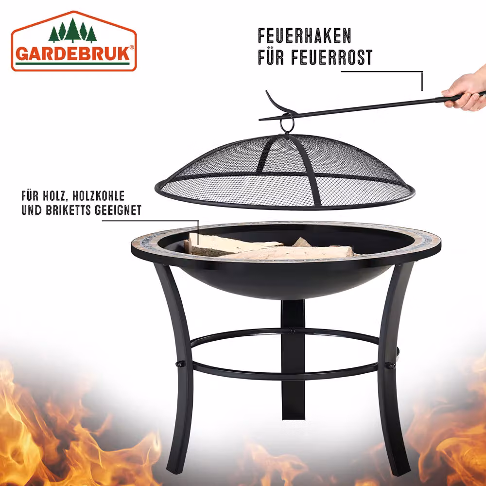 Braciere da giardino Gardebruk Fuego nero con motivo a mosaico multicolore in acciaio e pietra Ø 76 cm – 3