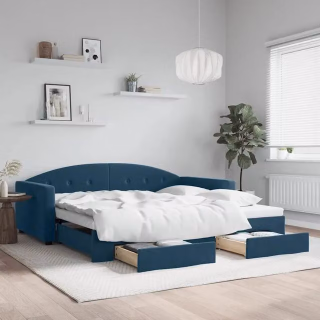 Divano Letto Estraibile vidaXL in Velluto Blu con Cassetto per Soggiorno e Camera da Letto L/P: 100 x 200 cm – 1