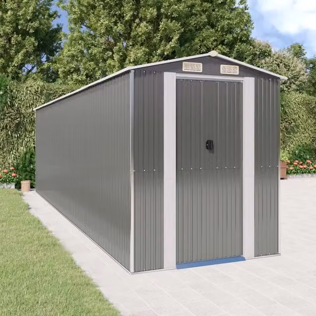 Capanno da giardino Videx in acciaio zincato grigio con tetto a capanna e porte scorrevoli L: 689 cm, P: 192 cm, H: 223 cm