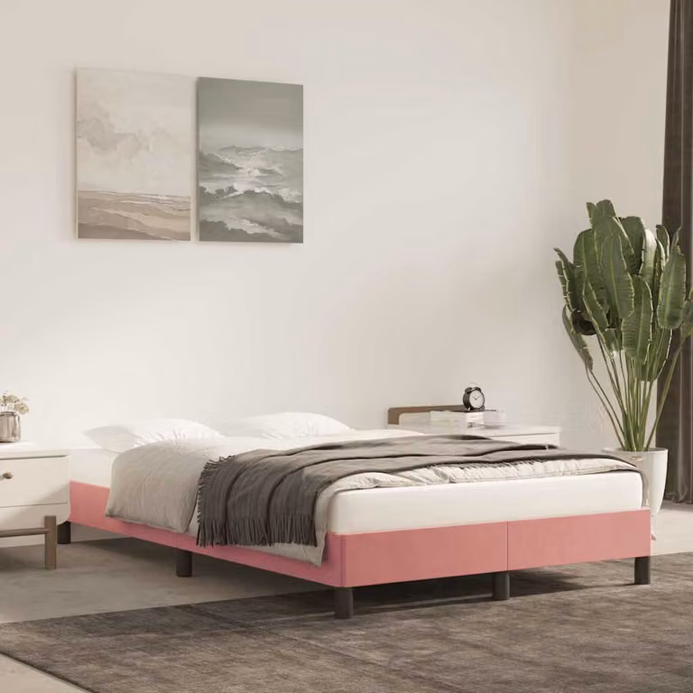 vidaXL Giroletto in Velluto Rosa con Struttura in Legno di Pino e Doghe Rigide L/P/H: 120 x 200 cm