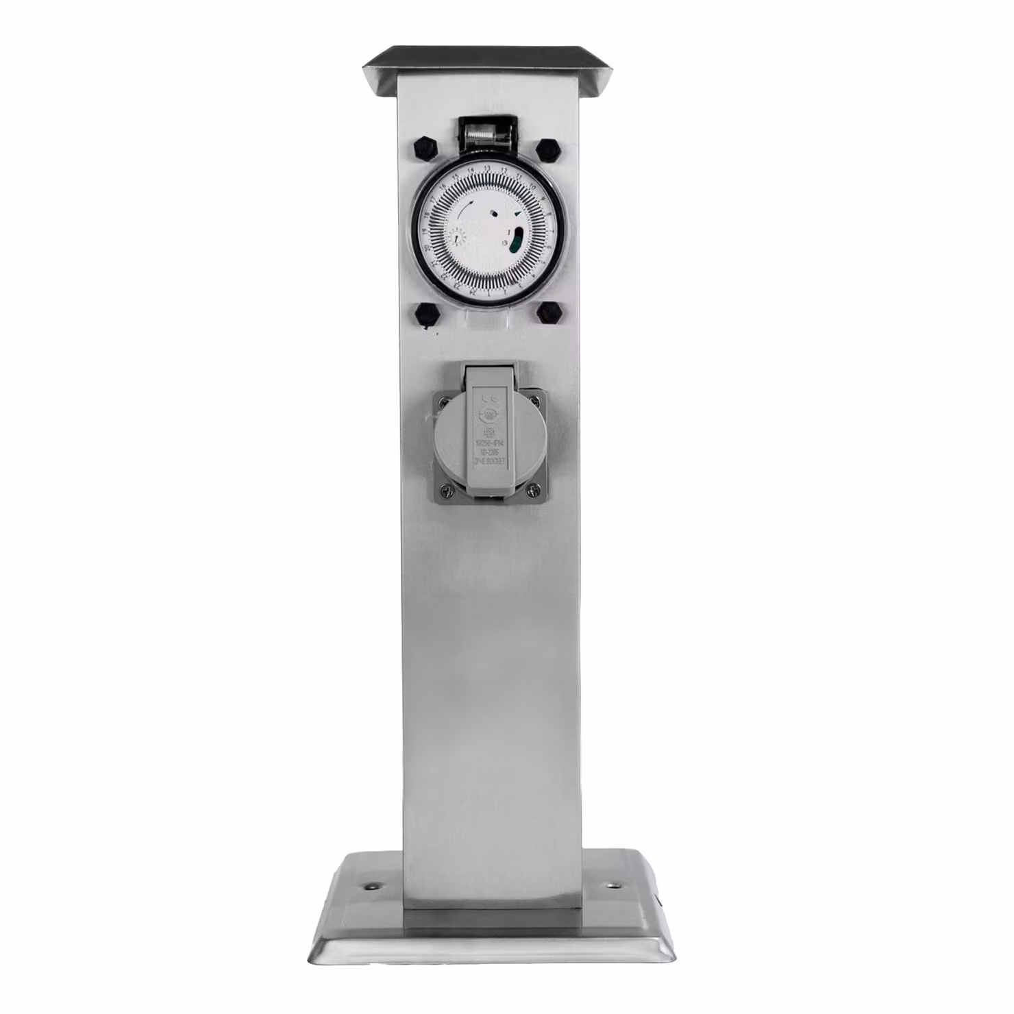 Grafner presa di corrente da giardino in acciaio inox con timer 2 prese, argento, piccola e stretta, timer a colonna di energia presa di corrente multipla in metallo per esterni 2 volte