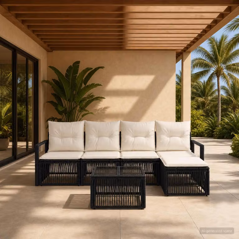 Maison Exclusive - Set da giardino composto da 6 pezzi, divano in rattan sintetico nero