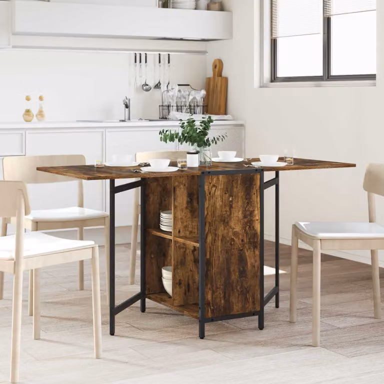 vidaXL Tavolo da Pranzo Rettangolare Estensibile in Legno MDF e Metallo, Marrone, L: 144 cm, P: 60 cm, H: 75 cm