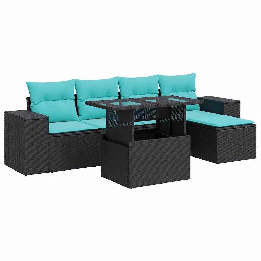 Set Divano da Giardino a L vidaXL in Polyrattan Nero con Cuscini e Tavolino da Caffè – 2
