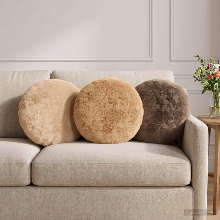 Set di 6 federe rotonde vidaXL HEERLEN in finta pelliccia di coniglio, colore beige, Ø 30 cm