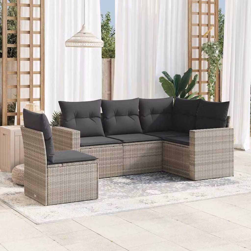vidaXL Set Divano da Giardino a L in Polyrattan Grigio con Cuscini Imbottiti e Rivestimenti Rimovibili – 1