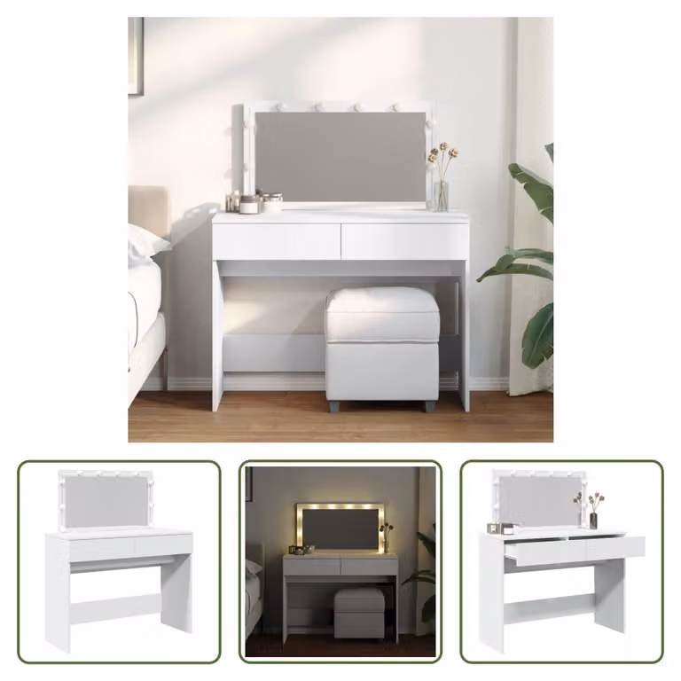 The Living Store Comodino con illuminazione LED Bianco 100x40x120 cm