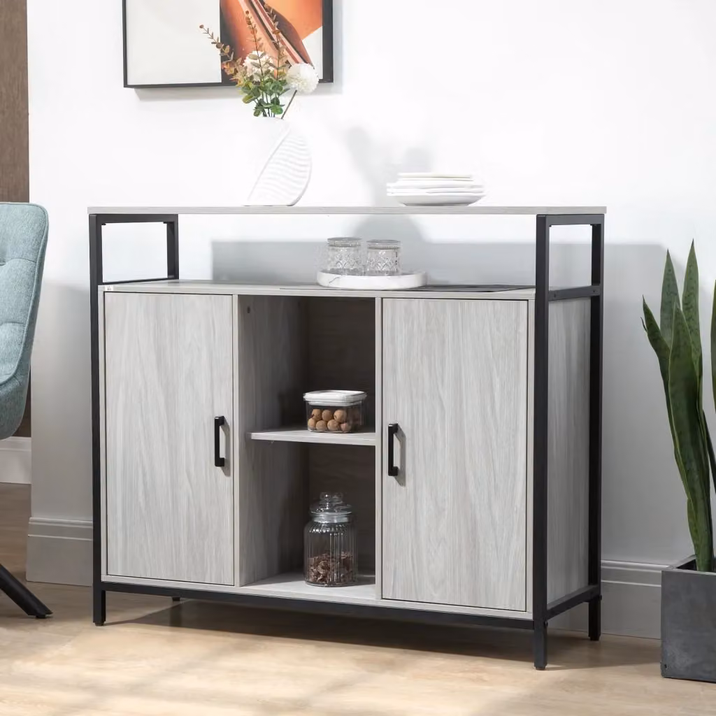 Credenza GIORDANOSHOP con 2 Ante e 5 Ripiani in Legno Grigio Opaco L: 100 cm, P: 34 cm, H: 87,2 cm – 2