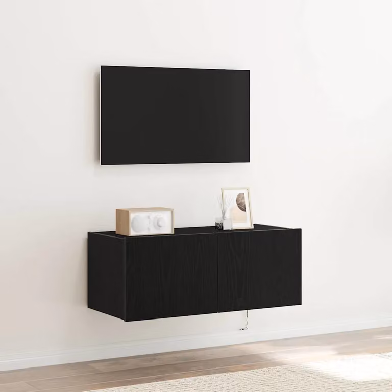 Mobile TV da parete vidaXL moderno in legno nero con illuminazione integrata L 80 cm, P 35 cm, H 31 cm