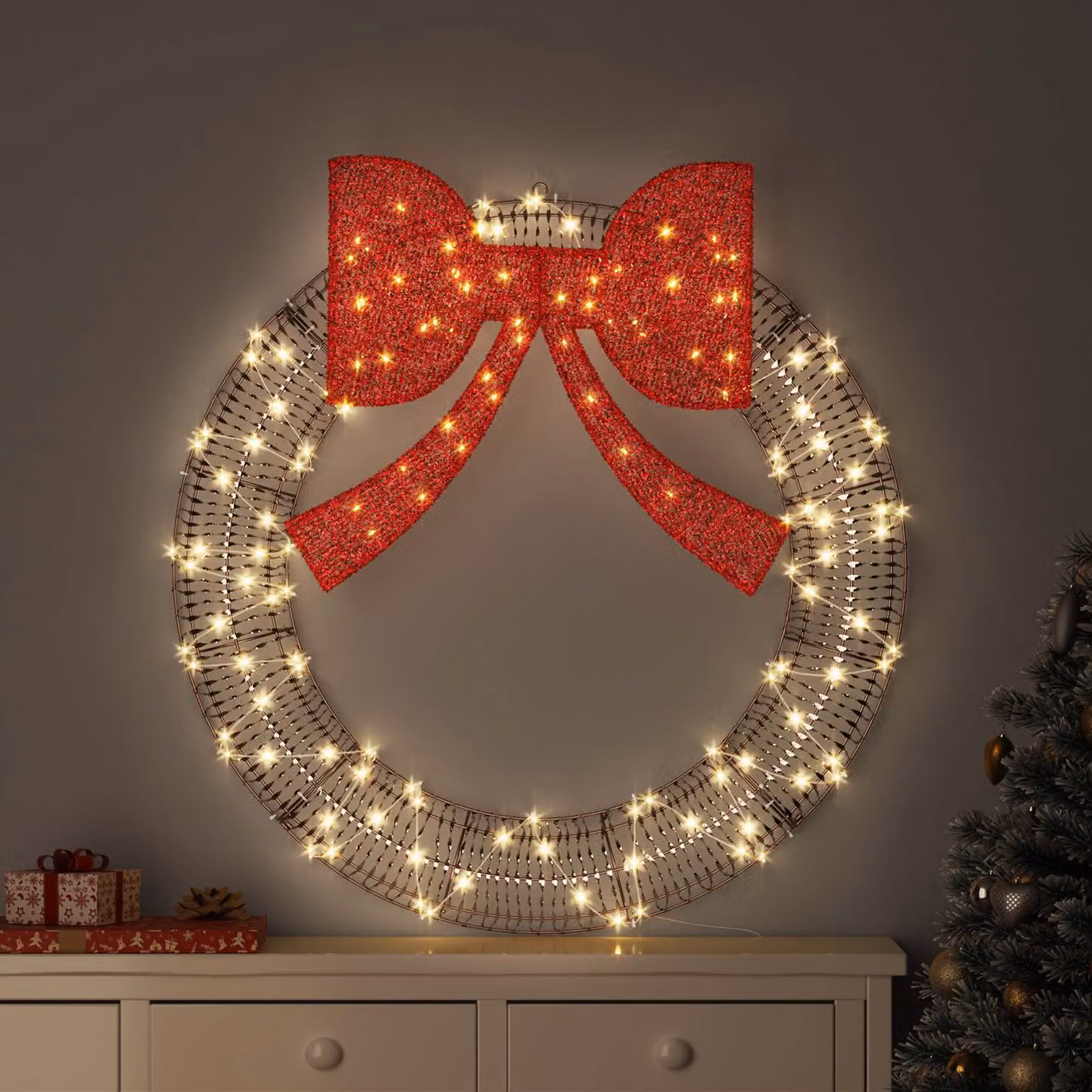 Ghirlanda LED vidaXL bianca con telecomando e funzione connettibile, L/P/H: 90 x 90 x 9 cm