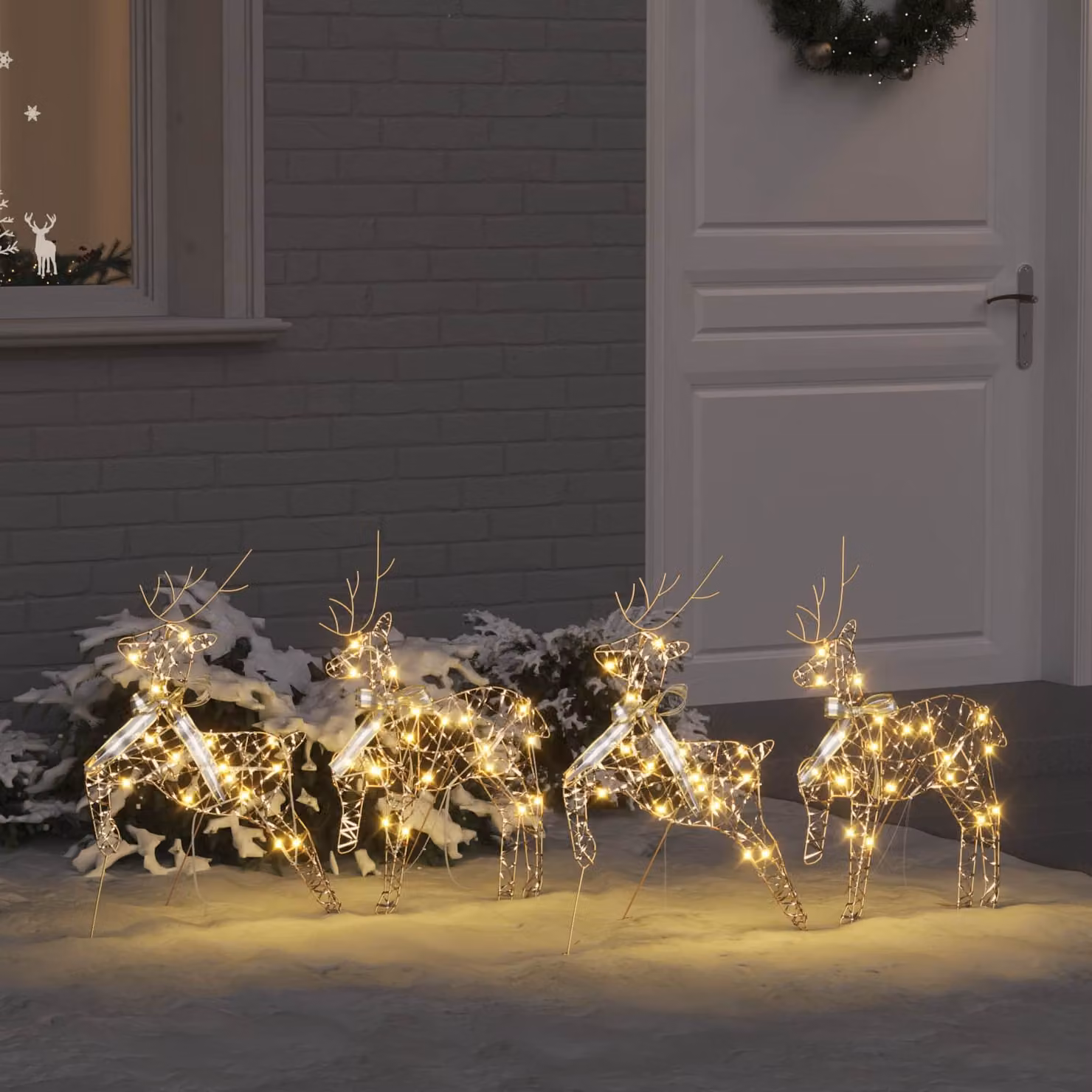 Set di 4 renne decorative vidaXL con 80 LED color oro, L 44 x P 18 x H 65,5 cm