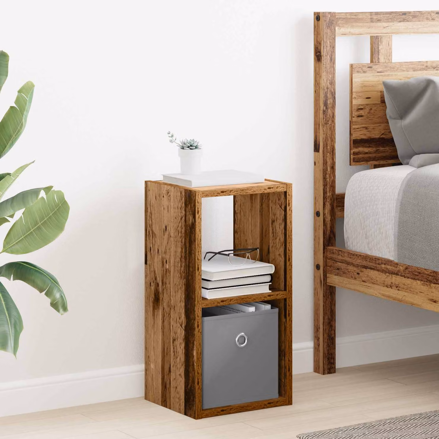 Comodino vidaXL in legno vecchio marrone con finitura opaca L: 25,5 cm, P: 22 cm, H: 49,5 cm