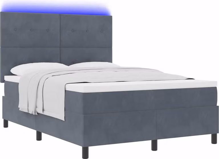 Letto a Sorgente LED Grigio scuro 140 x 200 cm Velluto