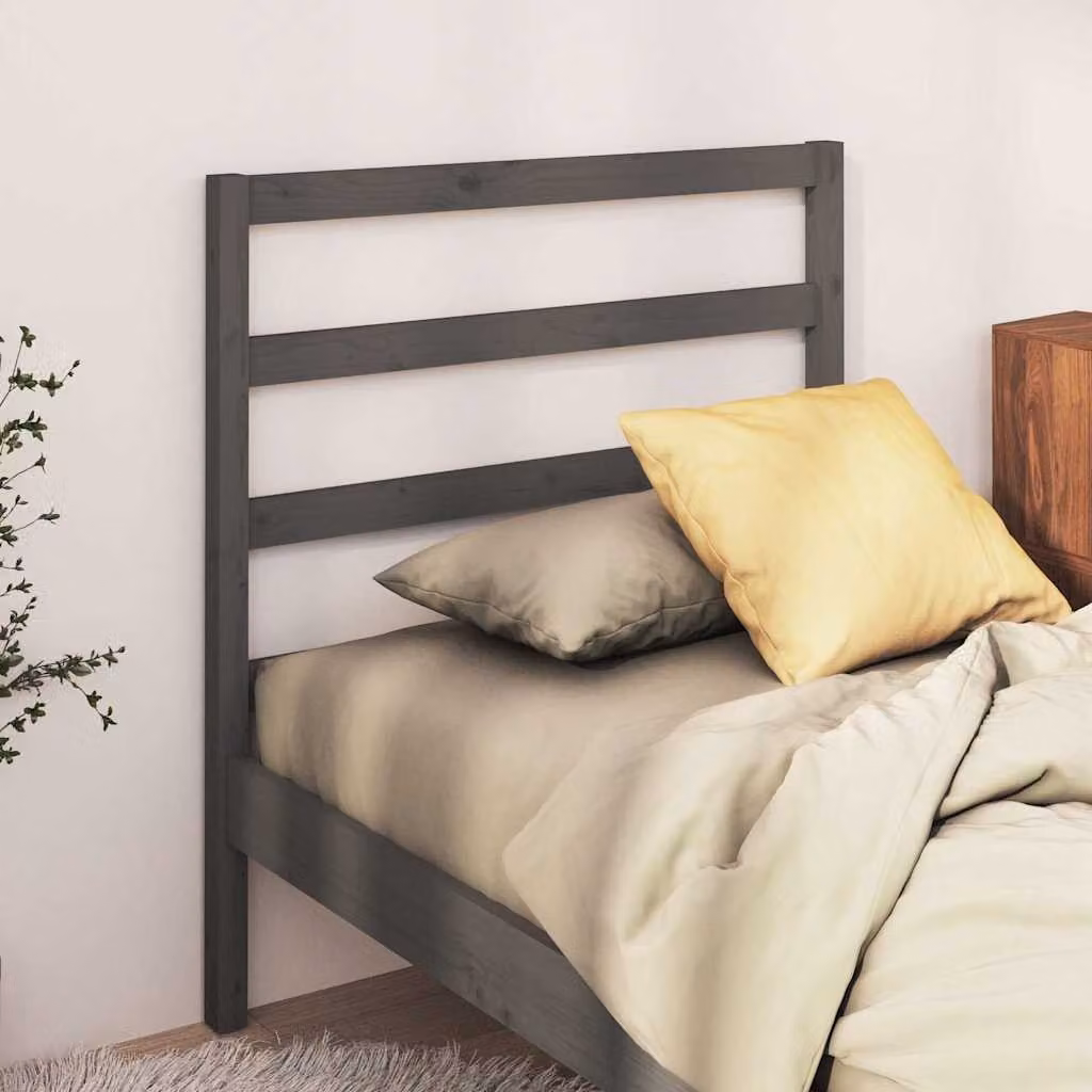 Testiera per letto vidaXL in legno massello di pino, colore grigio, stile rustico, L: 100 cm, H: 81 cm, P: 4 cm