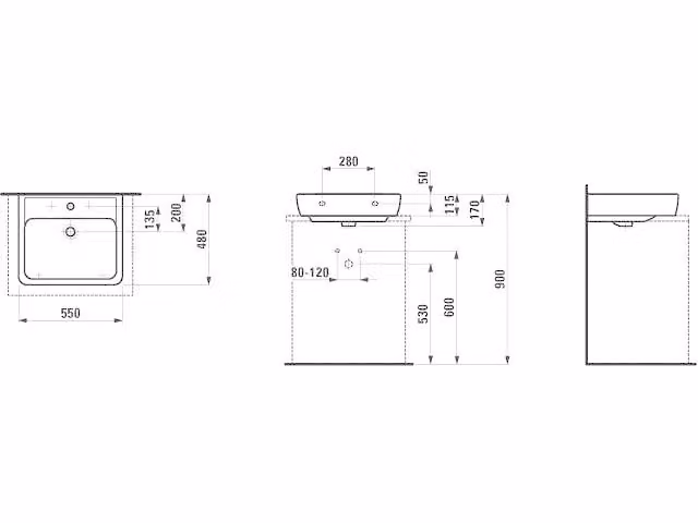 Laufen Pro - Lavabo, 550x480 mm, 1 foro per rubinetto, bianco H8179510001041