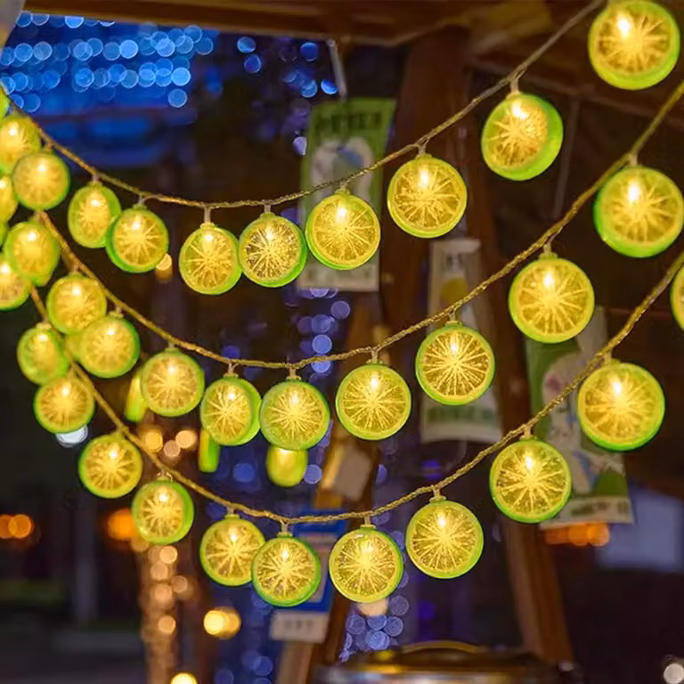Catena luminosa a LED con decorazioni a forma di fette di limone, lunghezza 1,5 metri, 10 luci, alimentazione a batteria