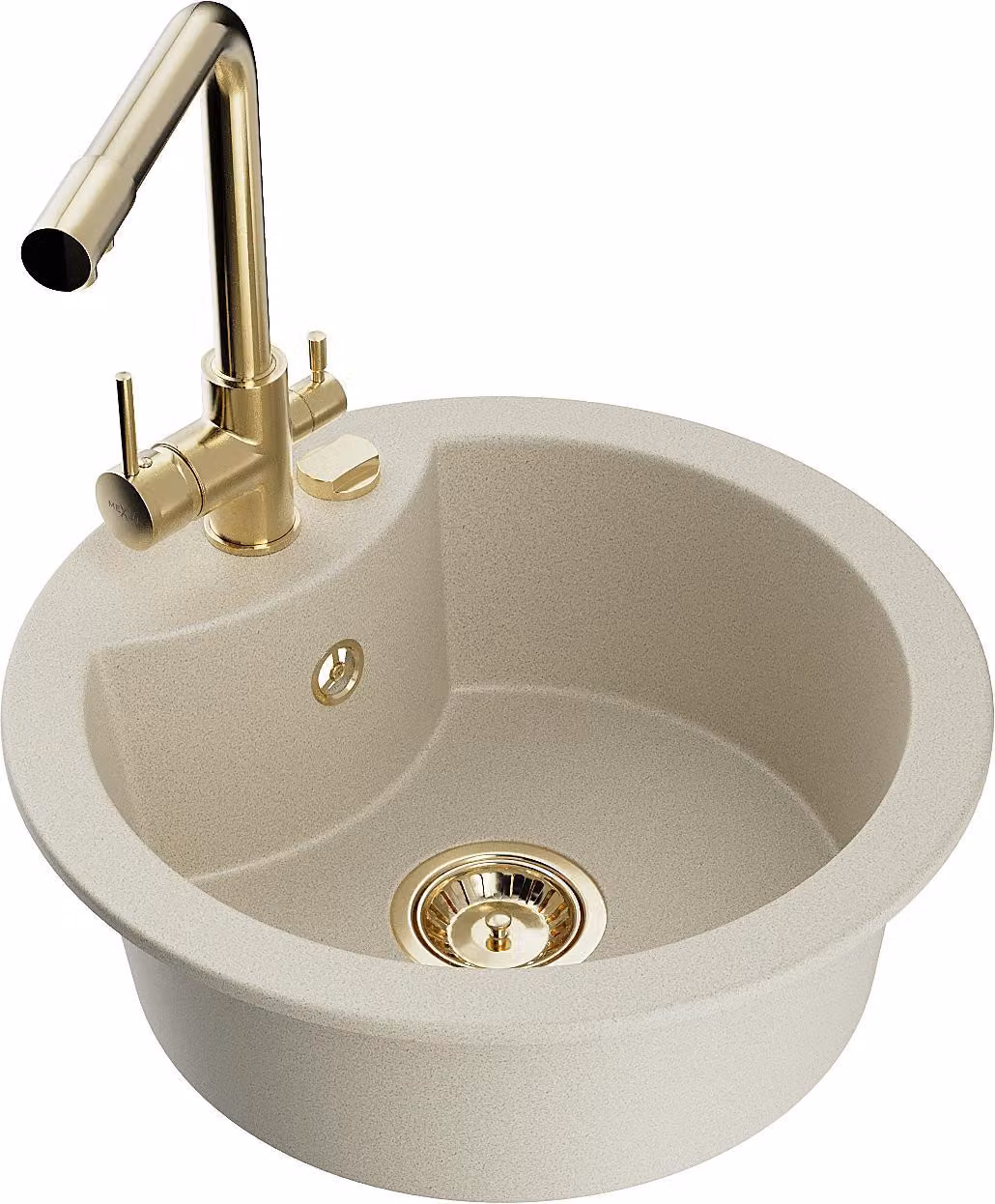 Mexen Diego lavello in granito a 1 vasca con rubinetto da cucina Duero, beige - 6512-69-671600-50