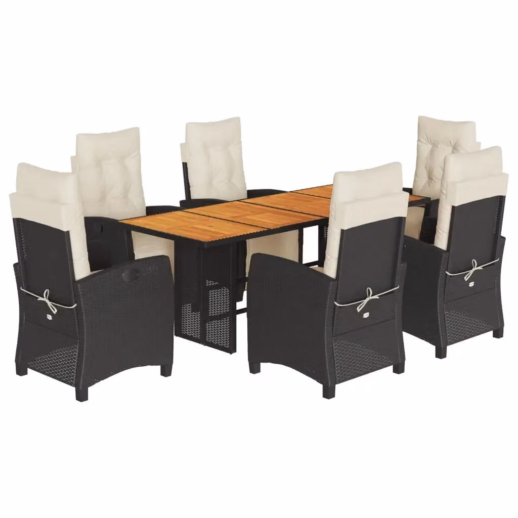 vidaXL Set da Pranzo da Giardino 7 pz in Polyrattan Nero con Cuscini e Piano in Legno di Acacia – 2