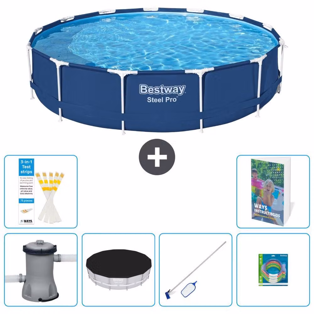 Piscina gonfiabile Bestway Steel Pro, rotonda, dimensioni 396x84 cm, composta da 5 parti, modello S299