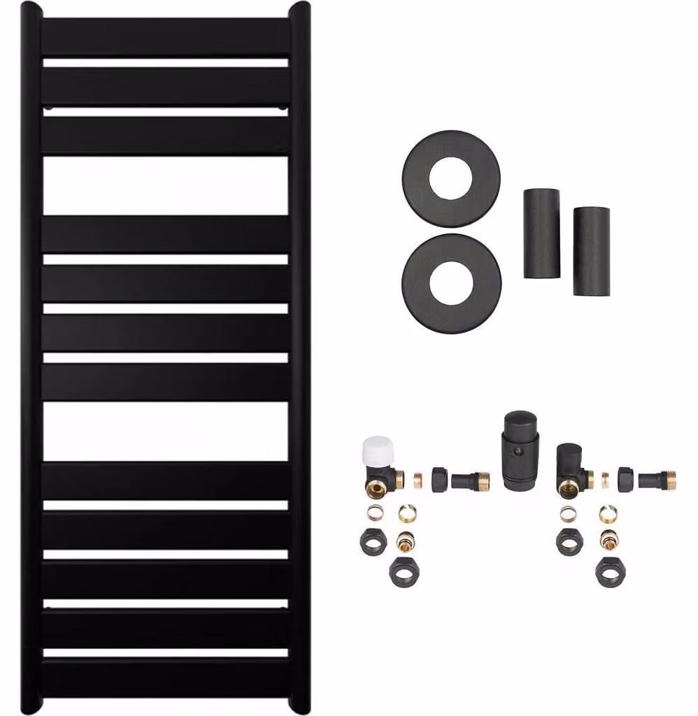 CERANO - Set di radiatori da bagno Arturo - riscaldamento centralizzato - attacco laterale - 644 W - nero opaco - 1200 x 500 mm