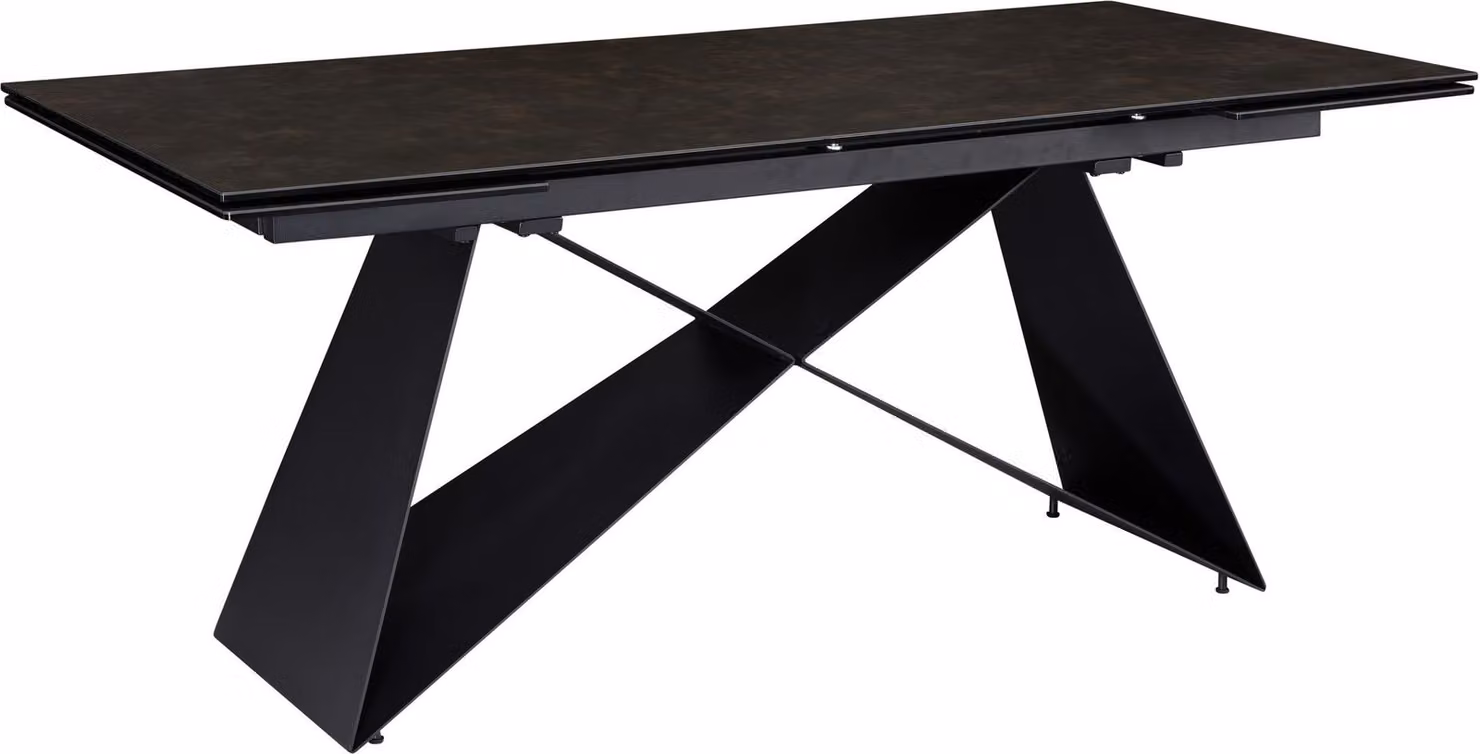 Tavolo da pranzo 180 - 260 cm pieghevole in vetro Vetroceramica nero, tavolo in Vetroceramica grande, tavolo da cucina design rettangolare, tavolo da pranzo stravagante con gambe in metallo | Wohnling