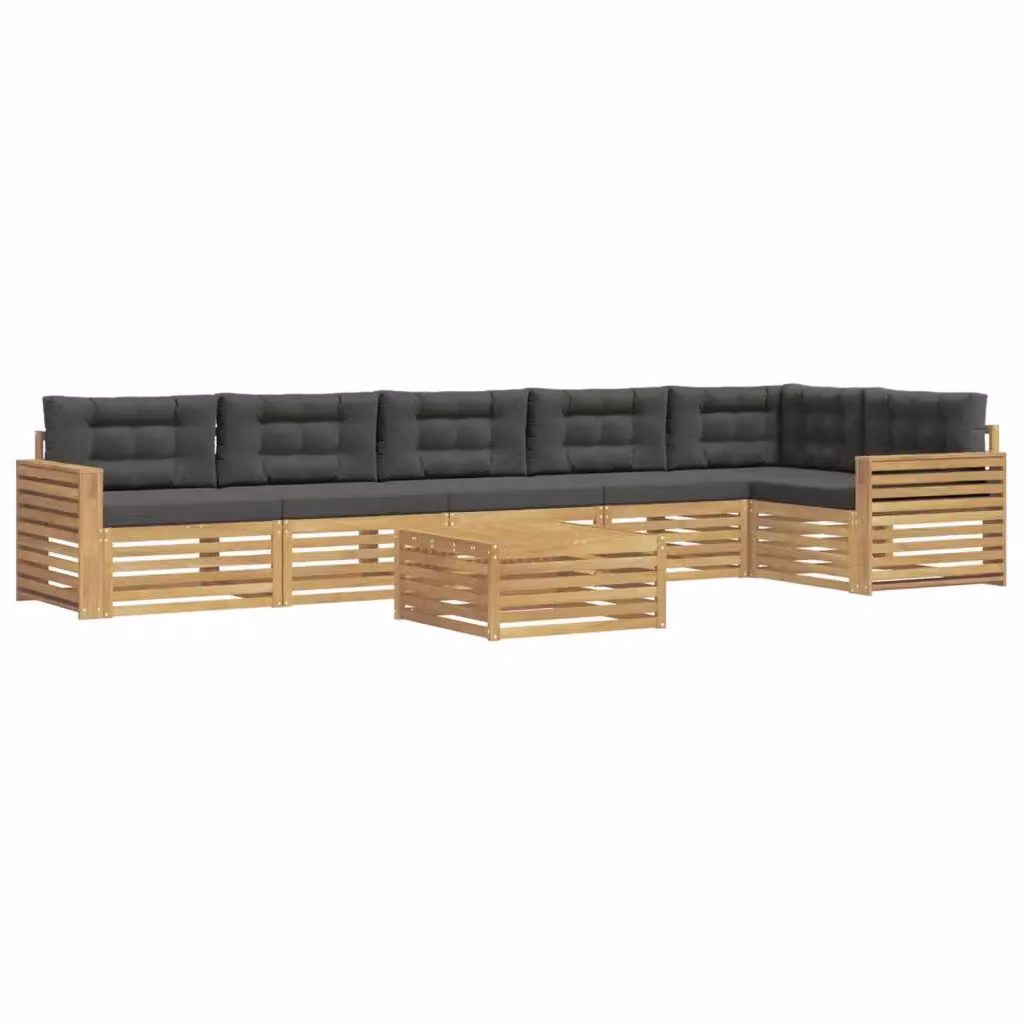 Set di divani da esterno a L con tavolino vidaXL, 7 pezzi in legno di acacia e tessuto bianco e antracite – 2