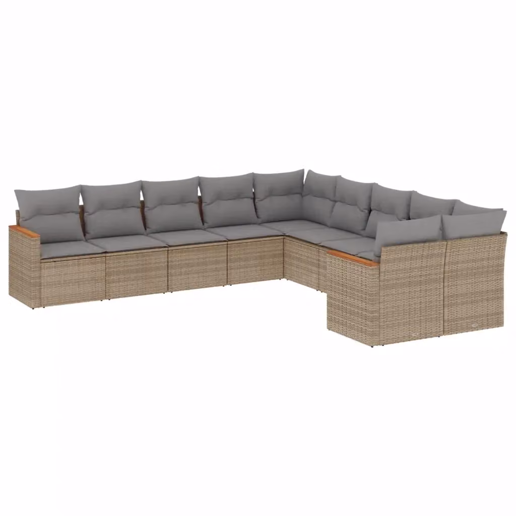 vidaXL Set Divano da Giardino 10 pz a L in Polyrattan con Cuscini Beige e Grigio – 2