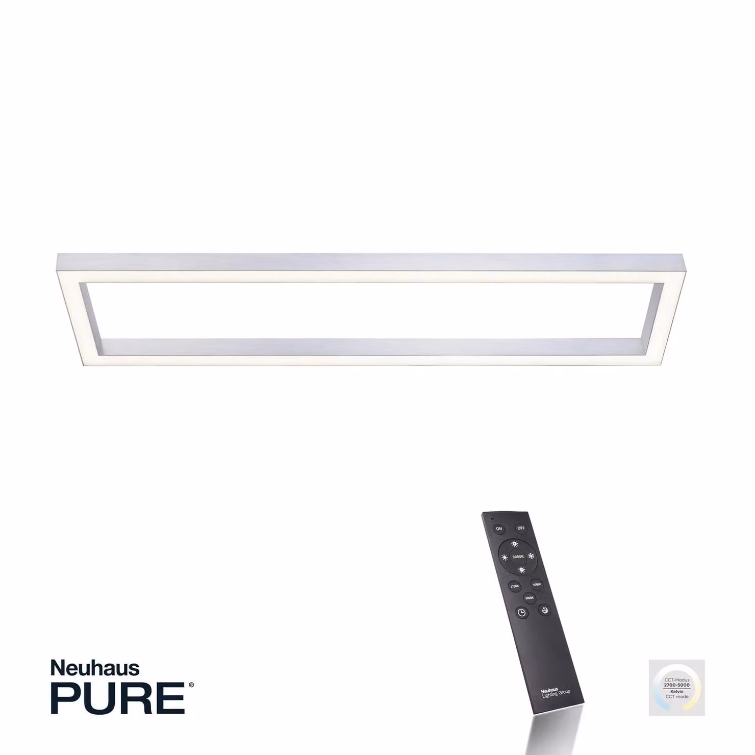 PURE Plafoniera a LED Lines Square, dimmerabile, Alluminio / Grigio / Zincato, Soggiorno / Sala da pranzo, Metallo, Moderno, Plafoniera LED