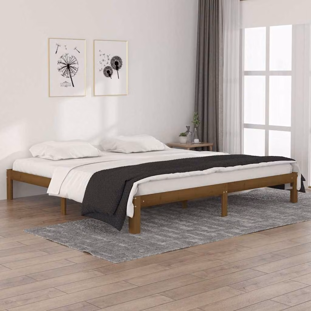 vidaXL Giroletto in legno di pino color ambra con doghe fisse L/P: 200 x 200 cm