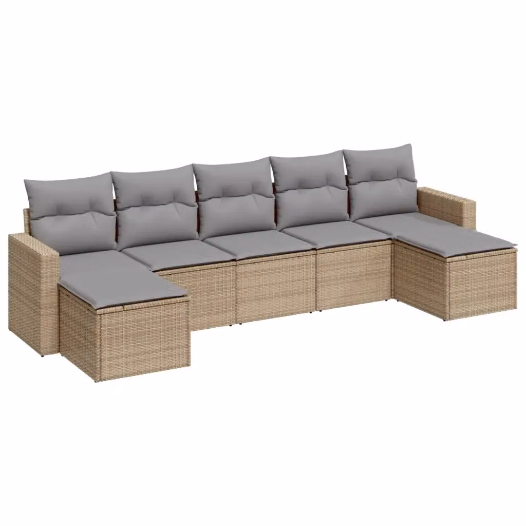 vidaXL Set Divani da Giardino 7 pz a Forma a L con Cuscini Beige e Struttura in Metallo e Polyrattan – 2
